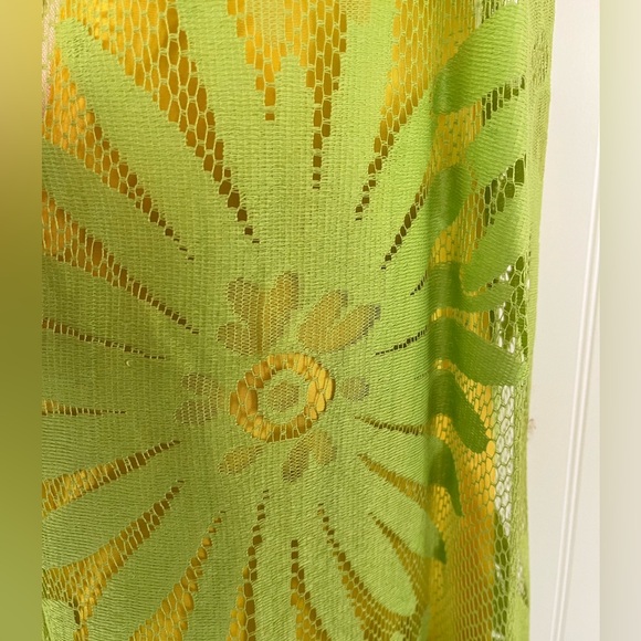 Vintage 60's Lime Green Floral Trapeze Mesh Lace Shift Dress Mod Flower Power - Picture 6 of 16